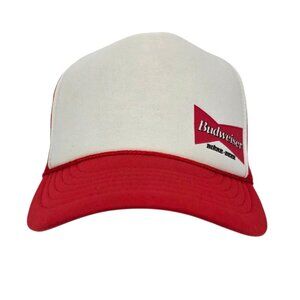 Budweiser Beer Adult One Size Hat Trucker Hat Snap Back Mesh Red White Retro